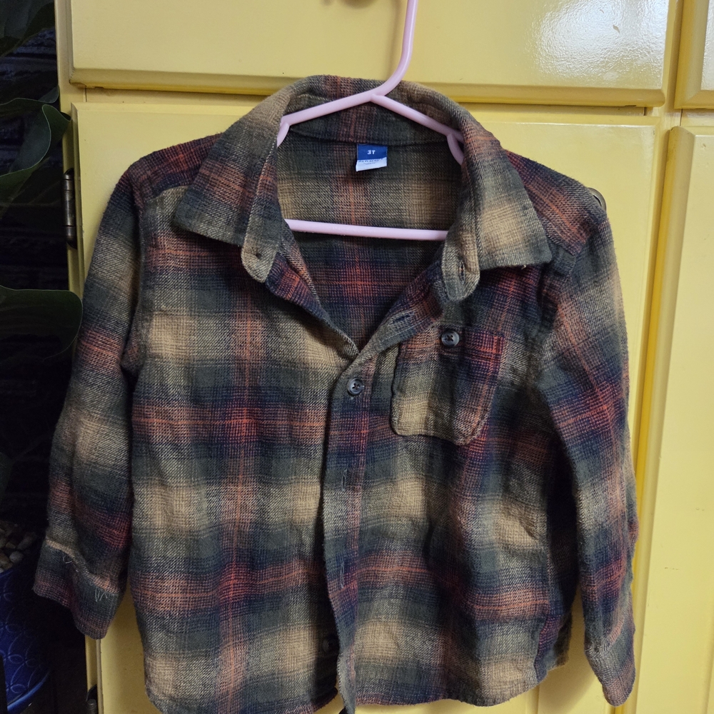 Old Navy Green and Brown Plaid Shirt
